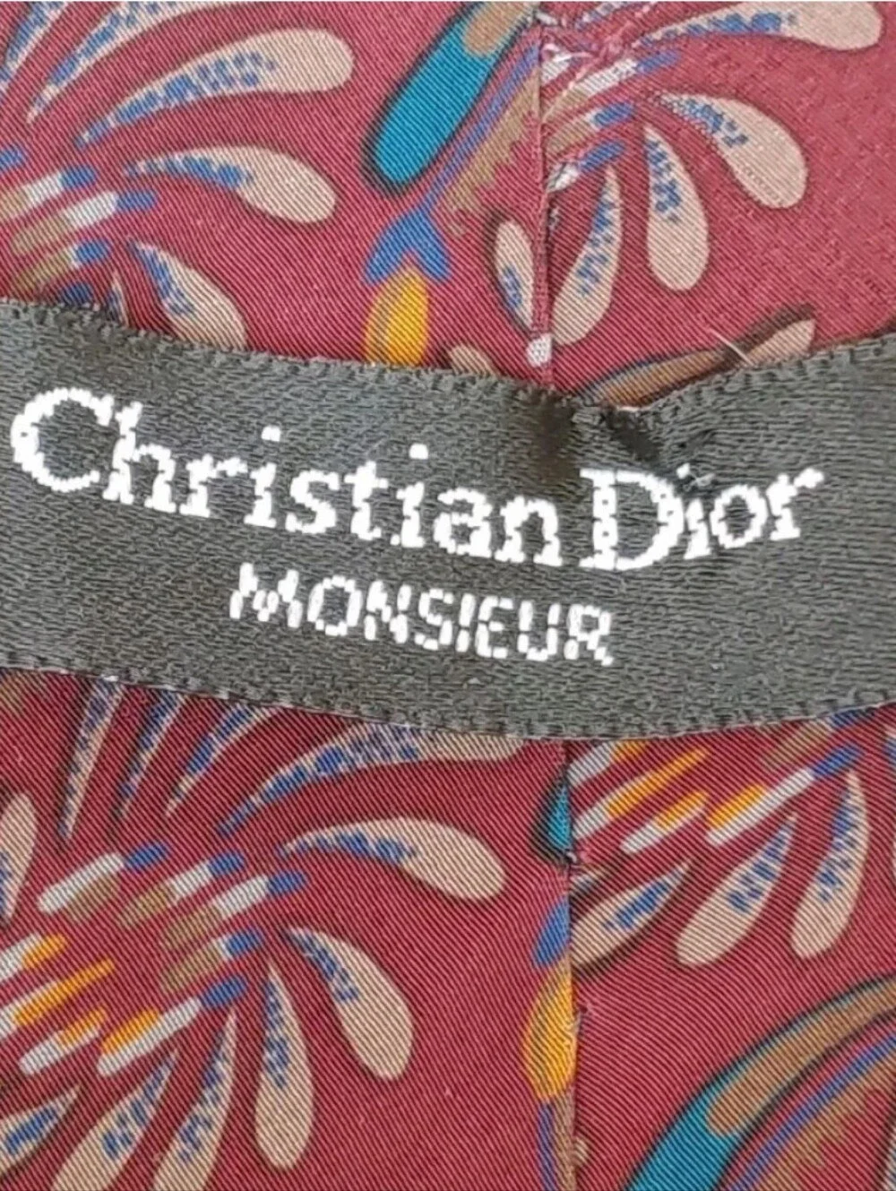 Christian Dior Monsieur Silk Neck Tie Burgundy Floral Star Bursts Vtg USA 4
